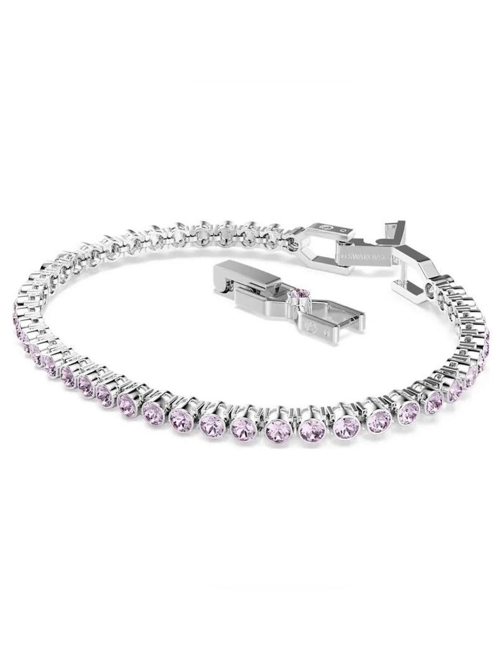 Swarovski Tennis Bracelet Round Pink Amethyst Stones with Extender